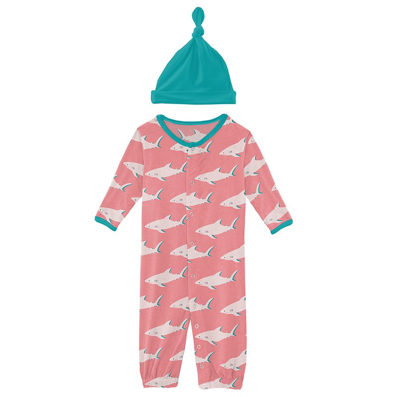 Layette Gown Converter and Hat- pink sharky